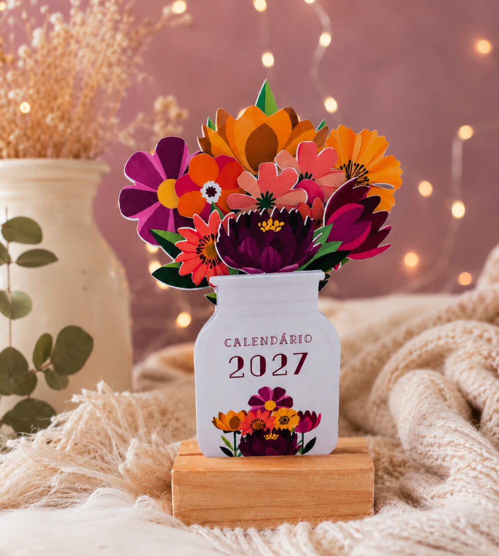 Arquivo Digital Mini Calendário 2027 - Vasinhos de Flores com ba