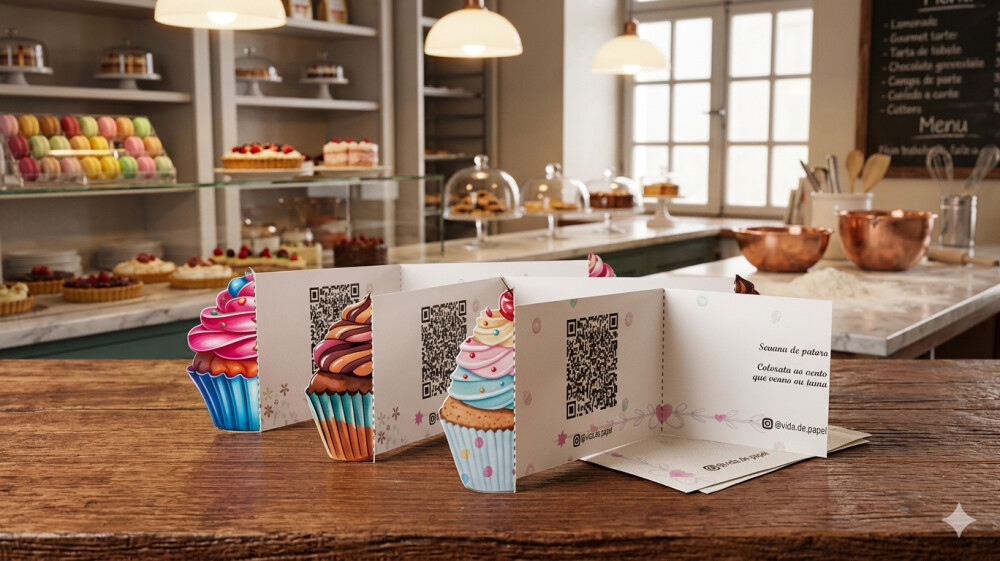 Kit Arquivo Digital Cartão de Visitas Cup Cakes Retrovisor