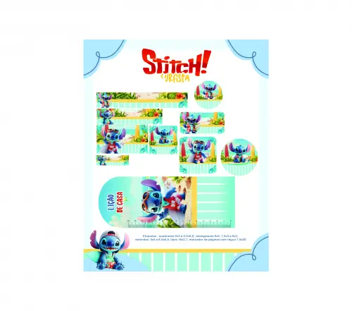 Arquivo Digital Etiquetas Escolares STITCH SURFISTA
