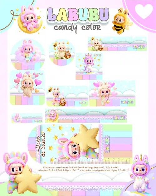 Arquivo Digital Etiquetas Escolares LABUBU CANDY