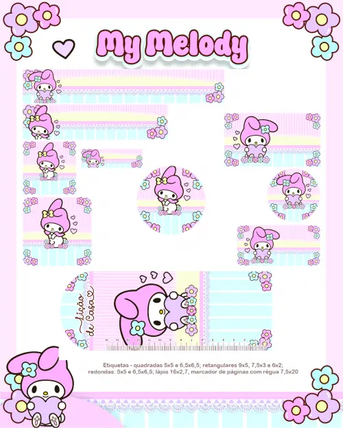 Arquivo Digital Etiquetas Escolares My Melody