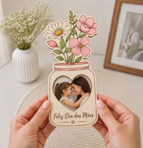 Arquivo Digital Cartão Pote de Flores com Foto Dia das Mães