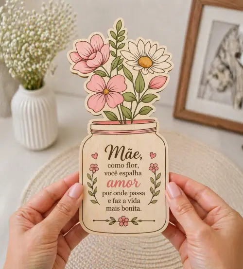 Arquivo Digital Cartão Pote de Flores com Foto Dia das Mães