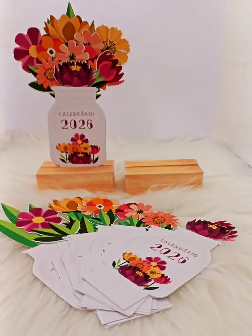 Arquivo Digital Mini Calendário Vaso de Flores com Base 2026