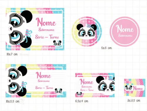 Etiquetas Escolares Panda Puket Personalizada com Seu Nome