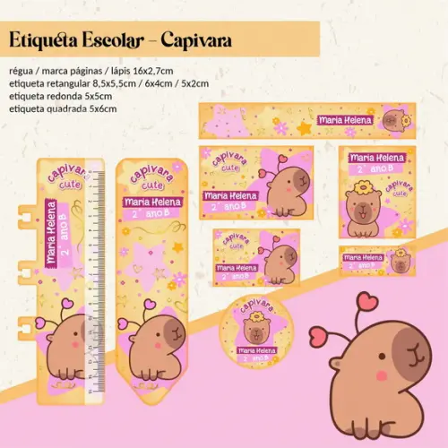 Arquivo Digital Etiquetas Escolares Capivara Cute