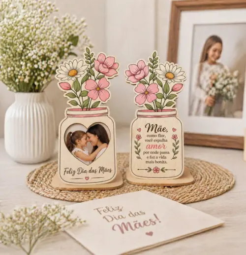 Arquivo Digital Cartão Pote de Flores com Foto Dia das Mães