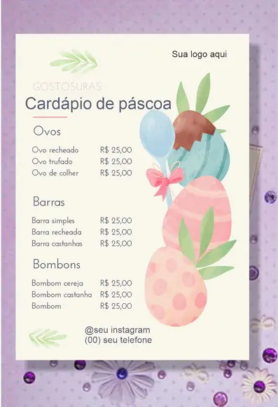 Arquivo digital cardápio páscoa. (Personalizado)