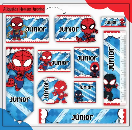Arquivo Digital Kit Etiquetas Escolares Homem Aranha Cut