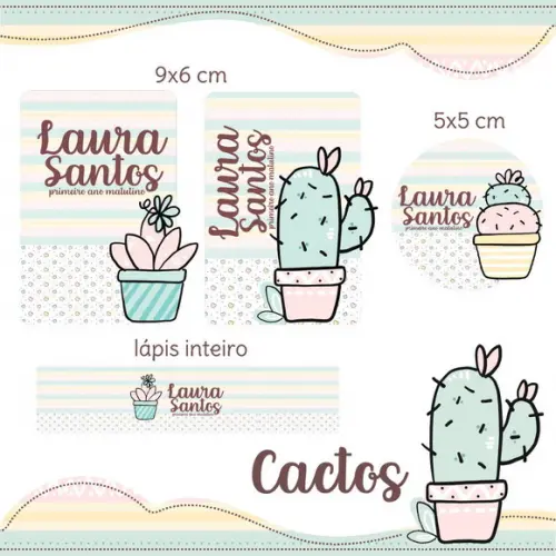 Arquivo Digital Etiquetas Escolares Cactos Cut
