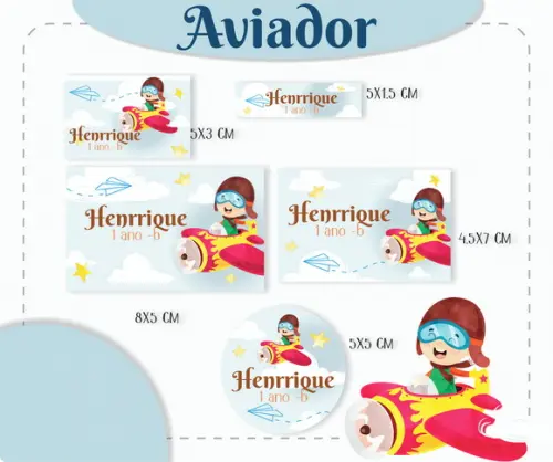 Arquivo Digital Etiquetas Escolares Aviador Menino