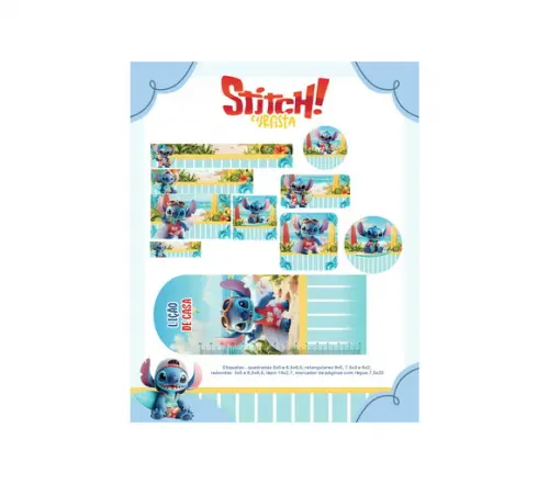 Arquivo Digital Etiquetas Escolares Stitch Surfista