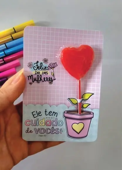 Arquivo Digital Card Porta Pirulitos Cristão Dia da Mulher