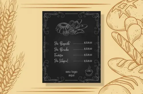 Arquivo digital Cardápio pães e bolos. (VOCÊ MESMO EDITA)