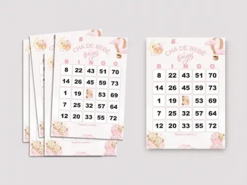 Arquivo Digital Cartelas Bingo Chá de Bebê Menina