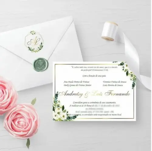 Arquivo Digital Convite Casamento Floral Verde Com Dourado