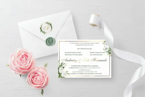 Arquivo Digital Convite Casamento Floral Verde Com Dourado
