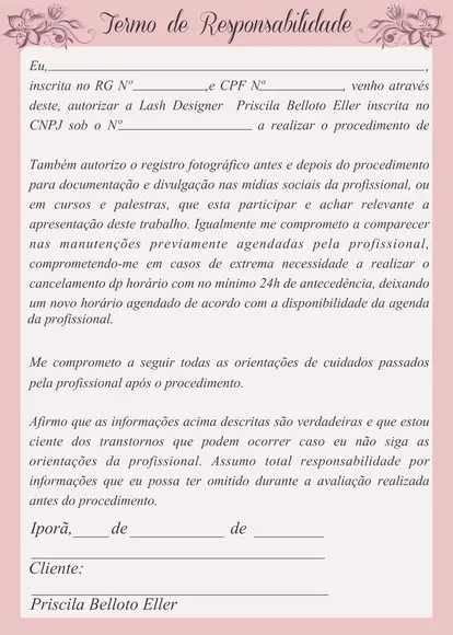 Arquivo Digital Ficha de Anamnese Alongamento de Cílios
