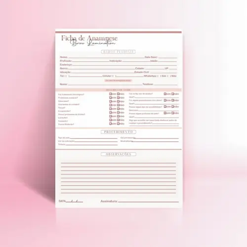 Arquivo Digital Ficha de Anamnese Brow Lamination + Termo D