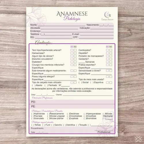 Arquivo Digital Ficha de Anamnese Podologia + Termo de Resp