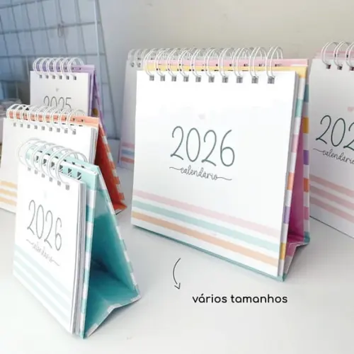 Kit Arquivo Digital Calendários de Mesa Coloridos 2026