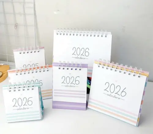 Kit Arquivo Digital Calendários de Mesa Coloridos 2026