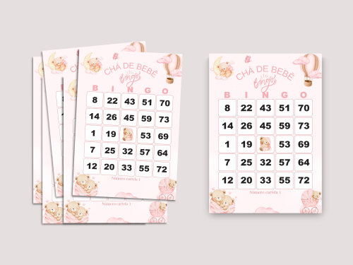 Arquivo Digital Cartelas Bingo Chá de Bebê Menina Personalizado