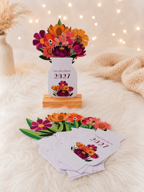 Arquivo Digital Mini Calendário 2027 - Vasinhos de Flores com ba