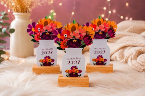 Arquivo Digital Mini Calendário 2027 - Vasinhos de Flores com ba