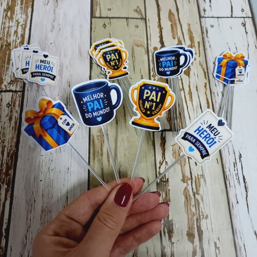 Kit 50 Toppers Tags Dia dos Pais para Docinhos Brigadeiros Festa Infantil Aniversário Comemoração Confeitaria