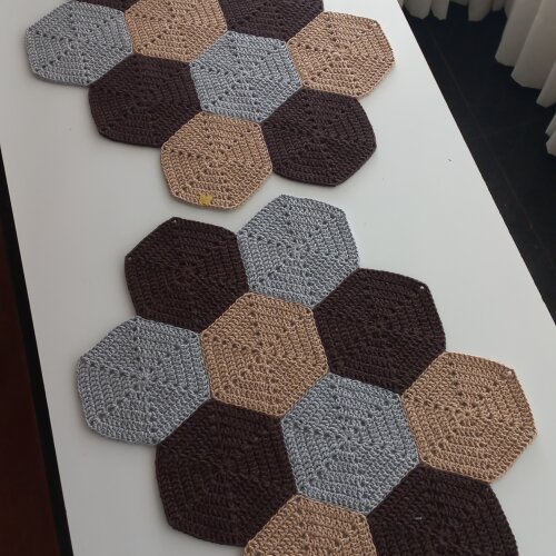 Jogo de Tapetes Hexágonos Crochê