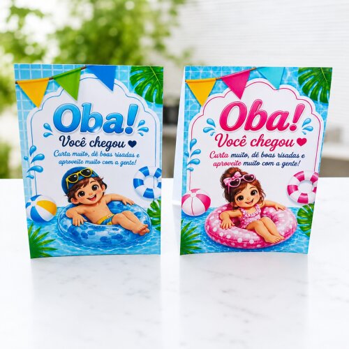 Plaquinhas de Mesa Pool Party Personalizadas | Decoração Festa Piscina | Kit com 10 Unidades