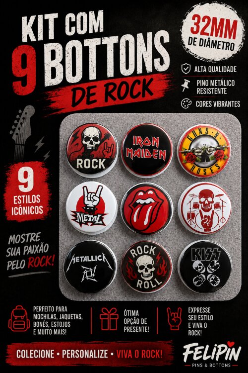 Kit bottons tema Rock