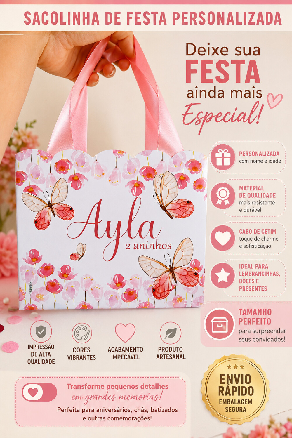 Kit Sacolinhas Personalizadas com nome e idade Festa Jardim das B