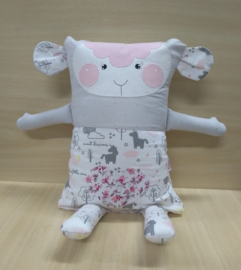 Naninha Travesseiro Ovelha Rosa e Cinza Soninho Bebê
