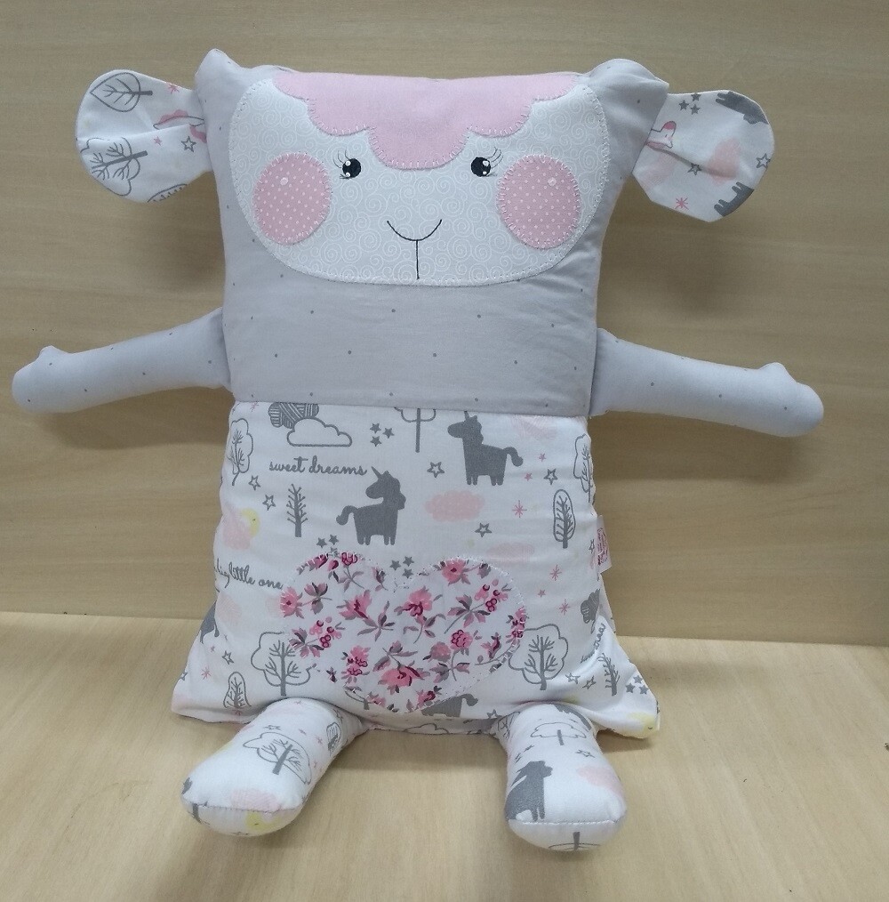 Naninha Travesseiro Ovelha Rosa e Cinza Soninho Bebê