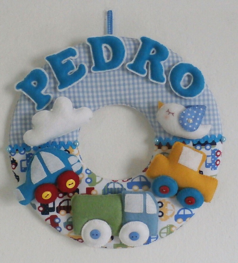 Guirlanda Feltro Carrinhos Enfeite Decoração Porta Maternidade 