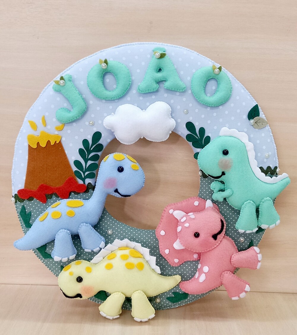 Guirlanda Feltro Dinossauros Enfeite Porta Maternidade Bebê Pers