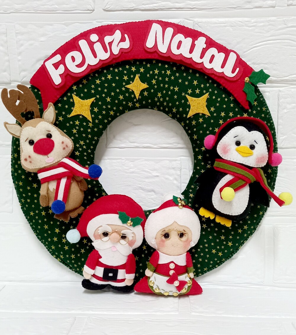 Guirlanda Natal Feltro Decoração Porta Família Papai Noel