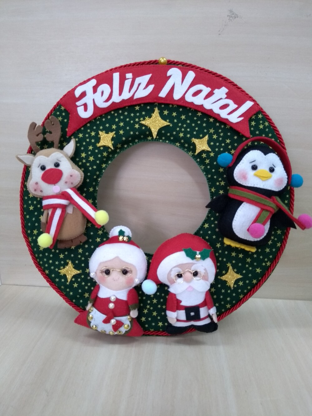 Guirlanda Natal Feltro Decoração Porta Família Papai Noel