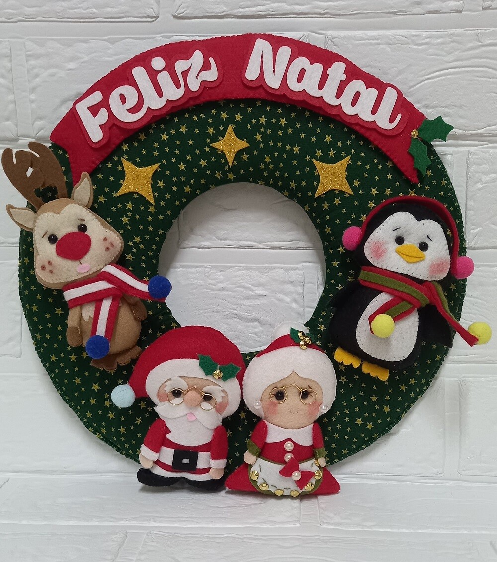 Guirlanda Natal Feltro Decoração Porta Família Papai Noel