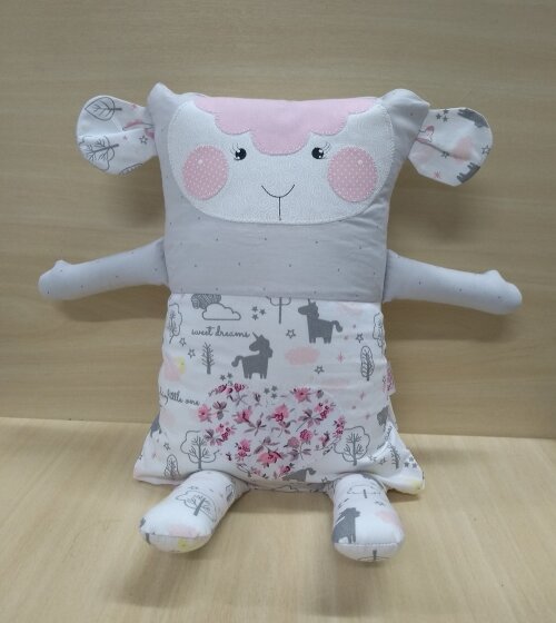 Naninha Travesseiro Ovelha Rosa e Cinza Soninho Bebê