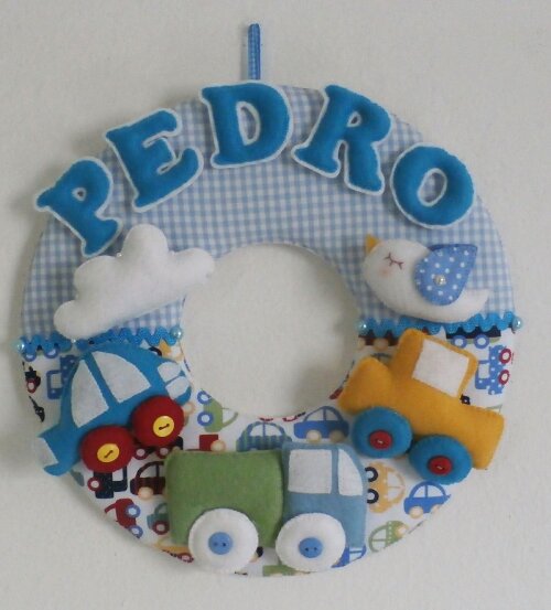 Guirlanda Feltro Carrinhos Enfeite Decoração Porta Maternidade Personalizada