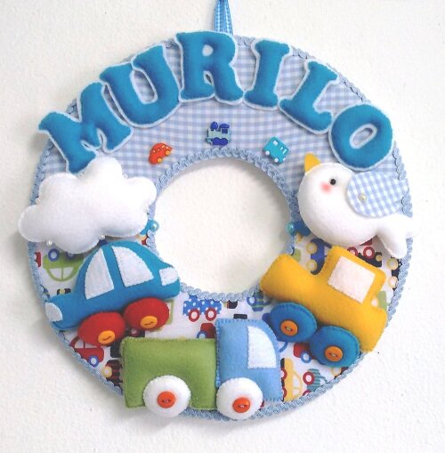 Guirlanda Feltro Carrinhos Enfeite Decoração Porta Maternidade Personalizada