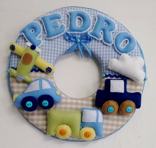 Guirlanda Feltro Carrinhos Enfeite Decoração Porta Maternidade Personalizada