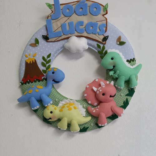 Guirlanda Feltro Dinossauros Enfeite Porta Maternidade Bebê Personalizada