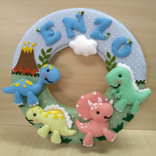 Guirlanda Feltro Dinossauros Enfeite Porta Maternidade Bebê Personalizada