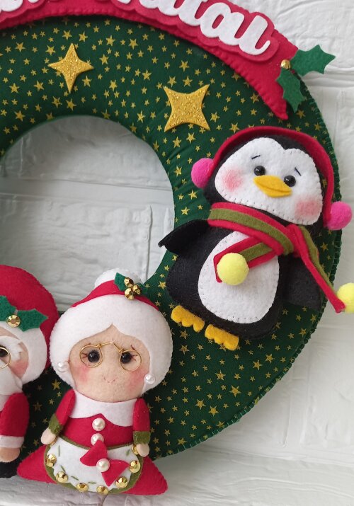 Guirlanda Natal Feltro Decoração Porta Família Papai Noel