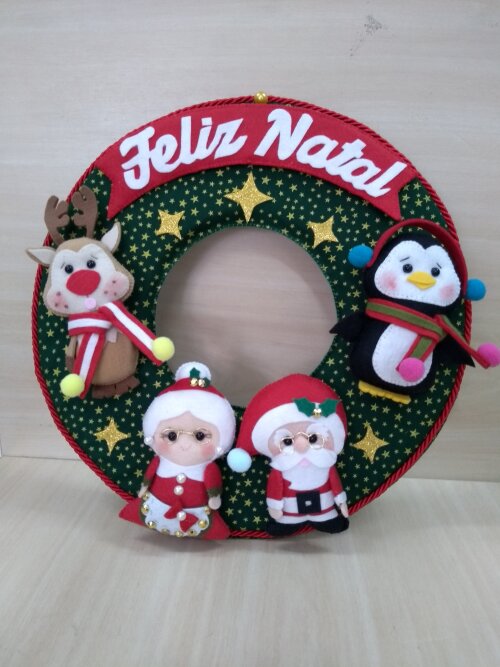 Guirlanda Natal Feltro Decoração Porta Família Papai Noel