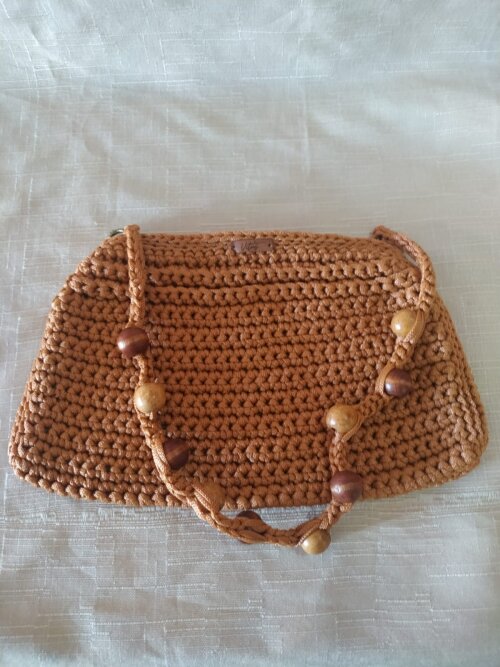 Bolsa de Crochê em Fio Náutico com Contas de Madeira